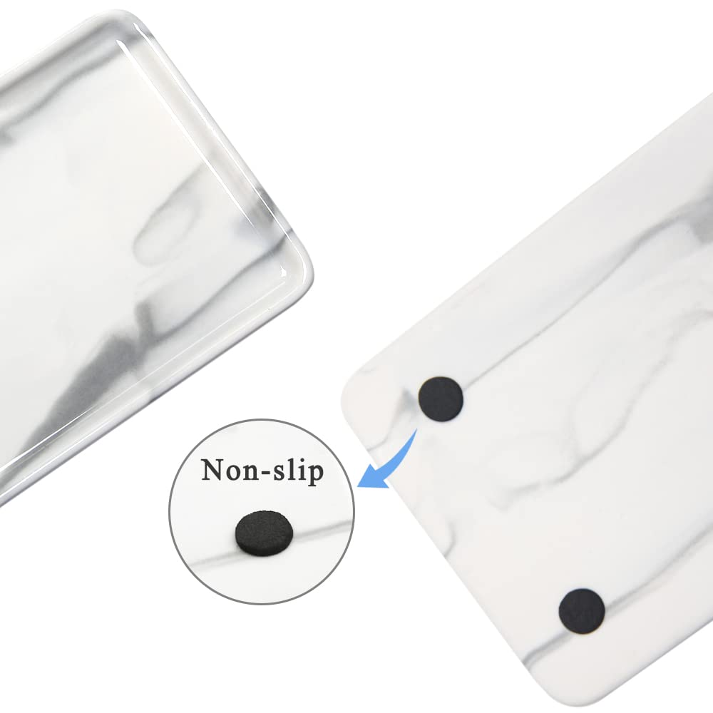 Ceramic Rectangle Makeup Vanity Tray - Marble Style Bathroom Organizer for Jewelry, Soap, Perfume & Cosmetics | Extra Large Gray Ring Dish & Dresser Tray | Perfect for Spa Days, Home Decor & Gift Giving