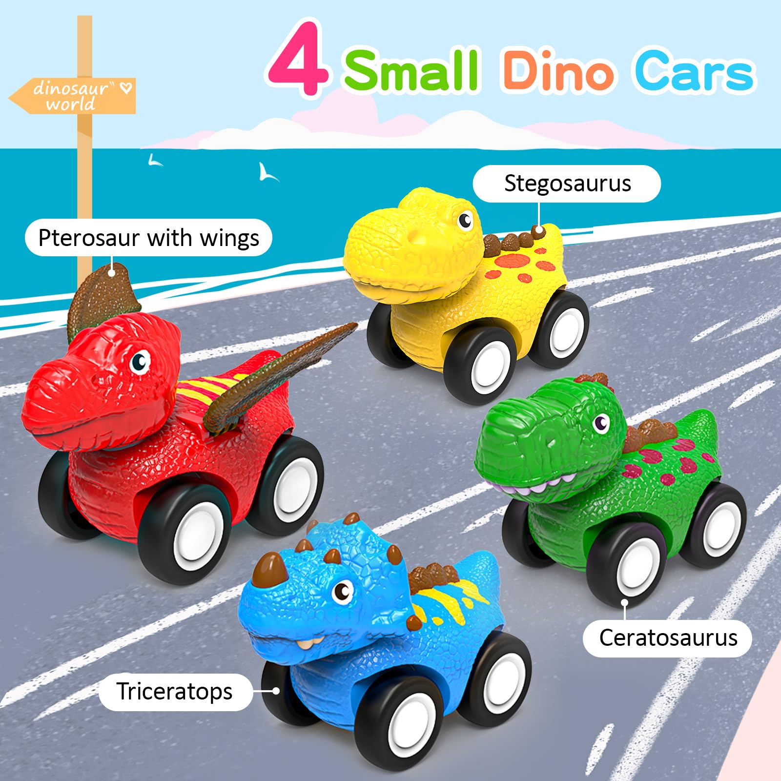 **ENJSD 5-in-1 Dinosaur Toys for Toddlers Ages 1-5 – Friction-Powered Dino Cars with Flashing Lights & Sounds – Best Gift for 1 2 3 4 5 Year Old Boys – Perfect for Playtime, Learning & Birthday Gifts**