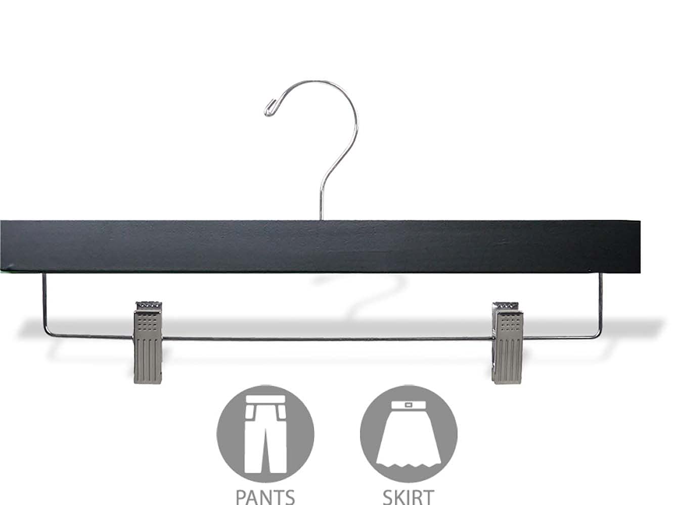 100 Pack Matte Black Wooden Bottom Hangers with Adjustable Clips - Solid Wood Pants & Skirt Hangers for Closet Organization (Perfect for Home, Retail Stores, and Dry Cleaning Businesses)