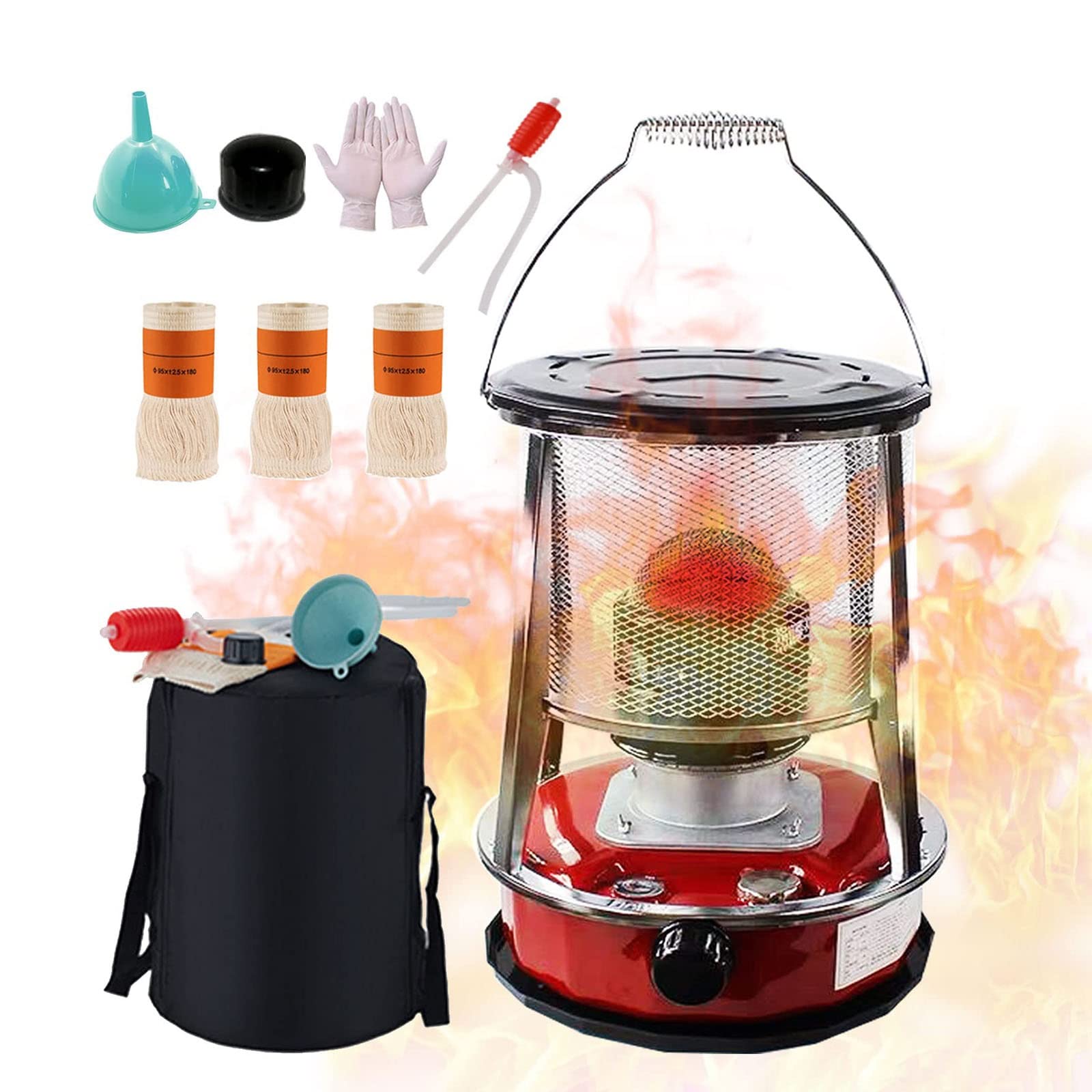 XXLL Indoor Kerosene Heater - 3-Wick Portable Kerosene Stove for Home, Camping & Fishing - Complete Accessories Included - Lightweight & Convenient Non-Electric Heating Solution - Perfect for Emergency Heating, Garage, Tent, Cabin & Outdoor Adventures (Red)