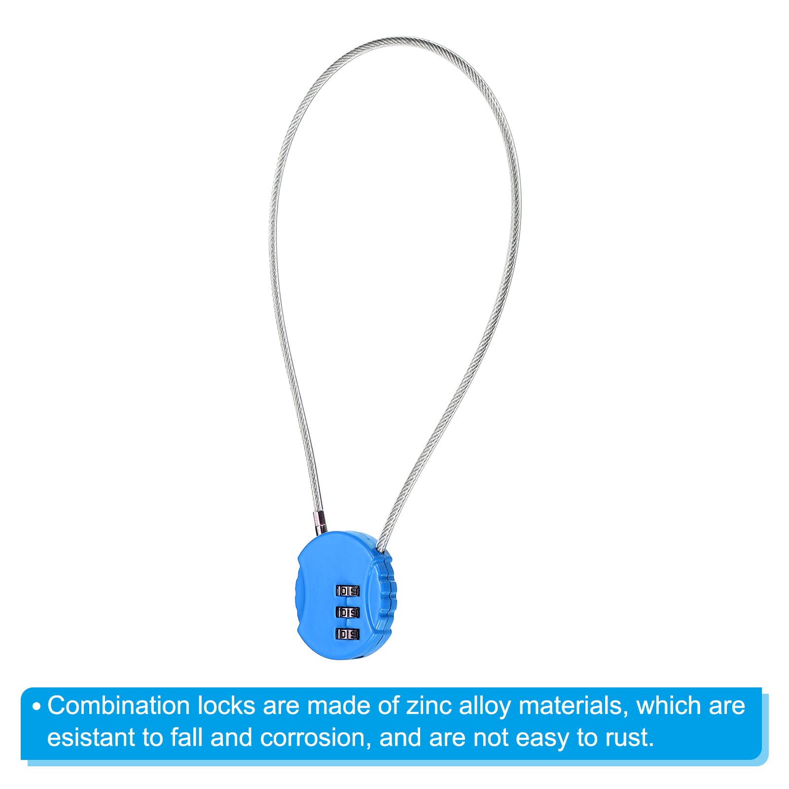 PATIKIL 15-Inch Combination Lock Set - 3 Pcs 3-Digit Waterproof Outdoor Padlocks with Steel Wire Rope for Luggage, Gym Lockers, Fences, Toolboxes & Backpacks (Bright Blue) - Secure Your Valuables During Travel, Workouts & Outdoor Activities