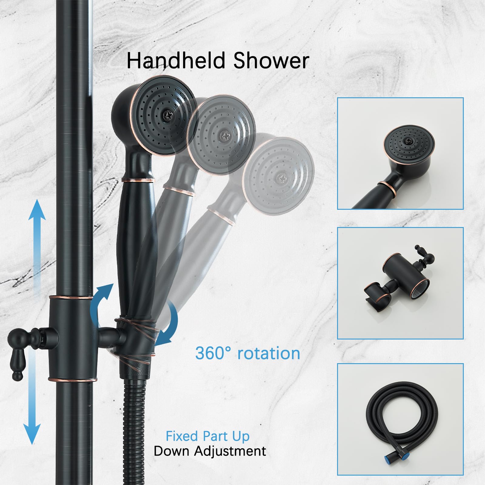 Oil Rubbed Bronze Rain Shower System - 8 Inch Rainfall Shower Head & Handheld Spray - Wall Mounted Solid Brass Faucet Set with 2 Cross Handles - Perfect for Outdoor & Bathroom Showers, Spa-Like Relaxation Experience