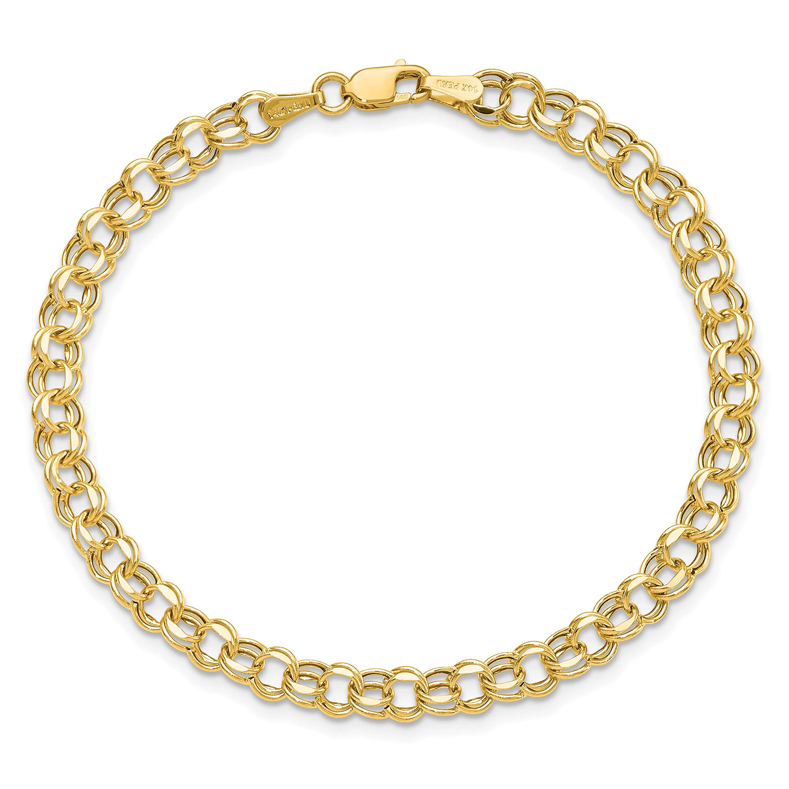 10K Yellow Gold Hollow Diamond-Cut Double Link Charm Bracelet & Anklet - 7