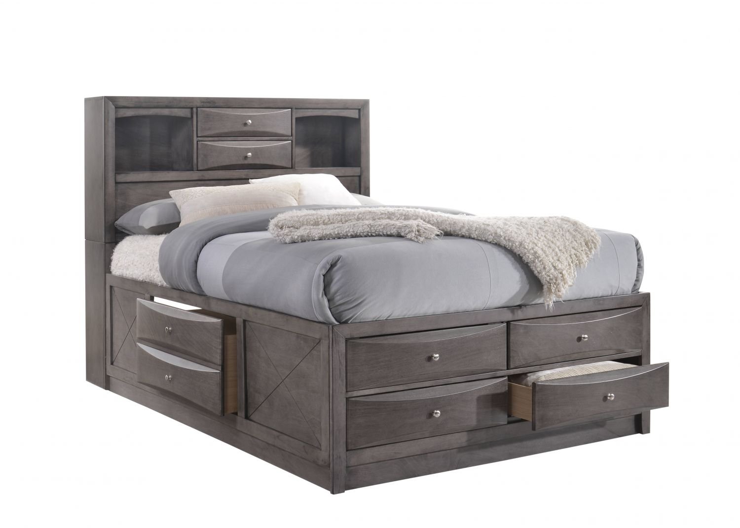 Picket House Madison King Size Storage Bed Frame in Gray - Modern Platform Bed with Underbed Storage for Master Bedroom & Guest Room