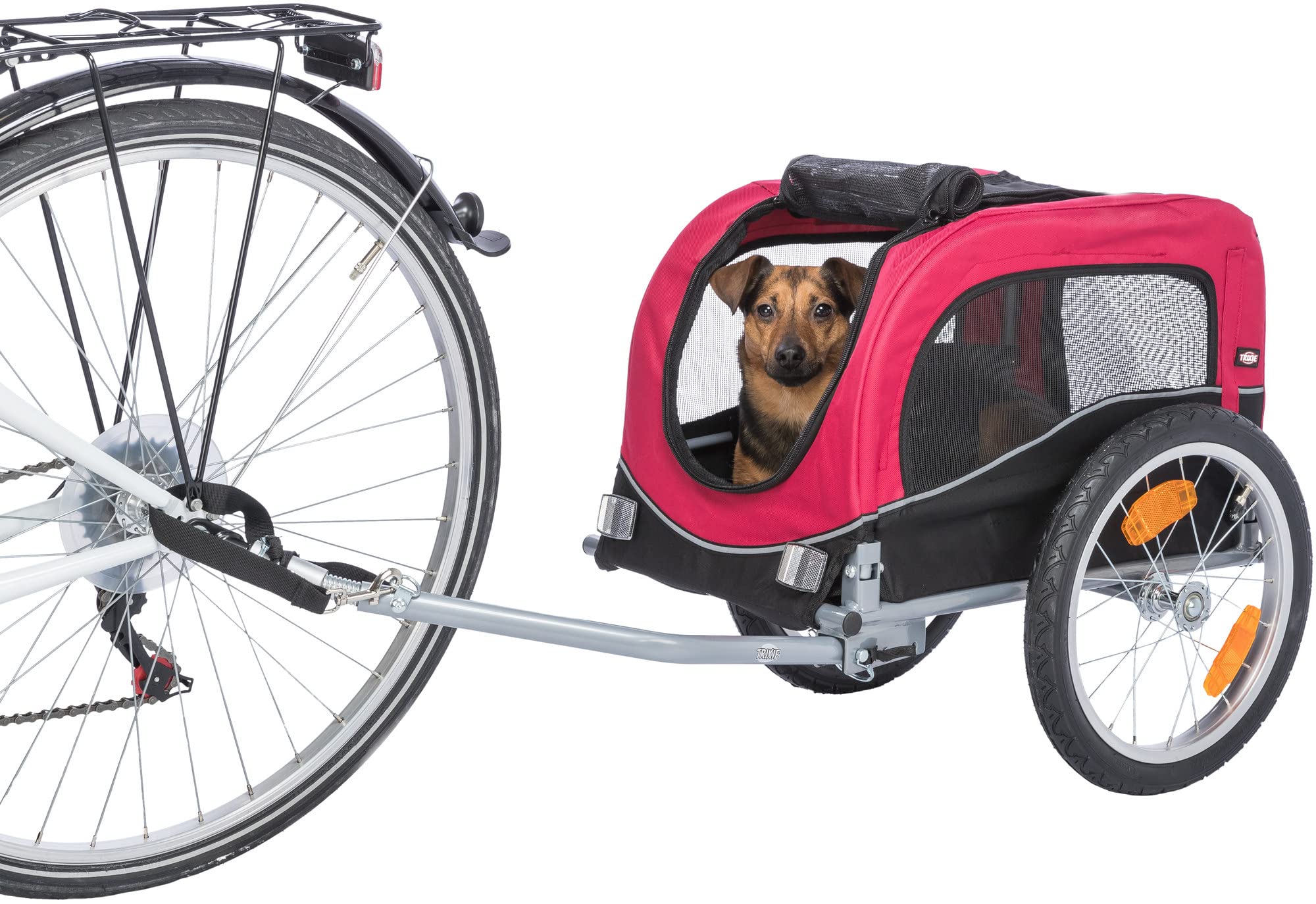 TRIXIE Dog Bike Trailer for Small Dogs up to 33 lbs - Quick Setup & Foldable Pet Carrier for Bicycles - Red - Perfect for Cycling Adventures & Outdoor Travel with Your Pet