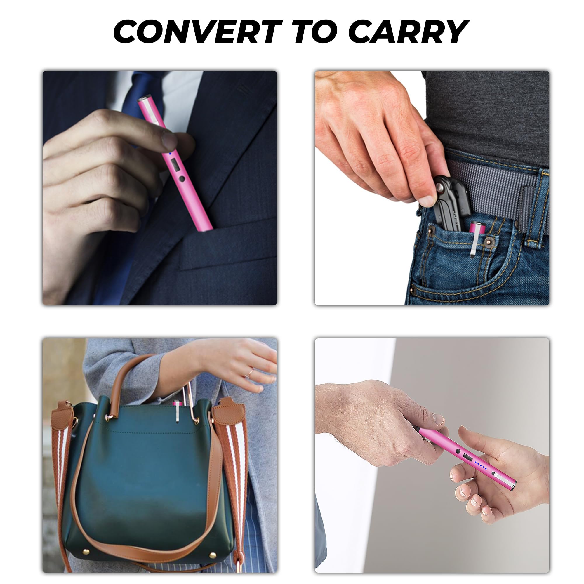 FIGHTSENSE Stun Gun Pen - Rechargeable Self Defense Weapon with LED Flashlight & Belt Clip | Personal Protection for Women | Perfect for Night Walks, Jogging & Emergency Situations