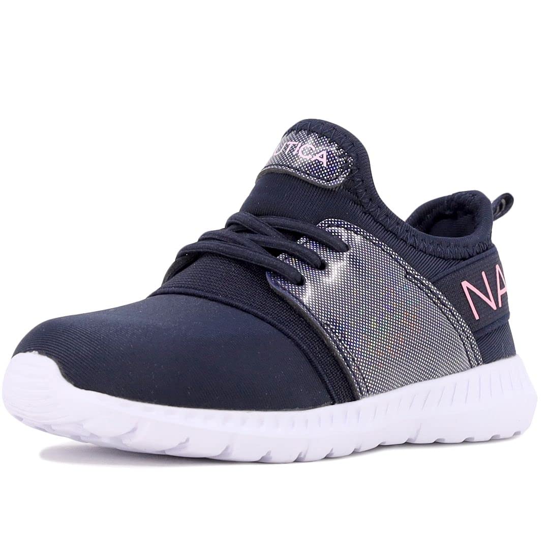 Nautica Kids Girls Metallic Fashion Sneakers - Lightweight Athletic Running Shoes for Toddler, Little & Big Kids | Lace-Up Design for School, Play & Everyday Wear