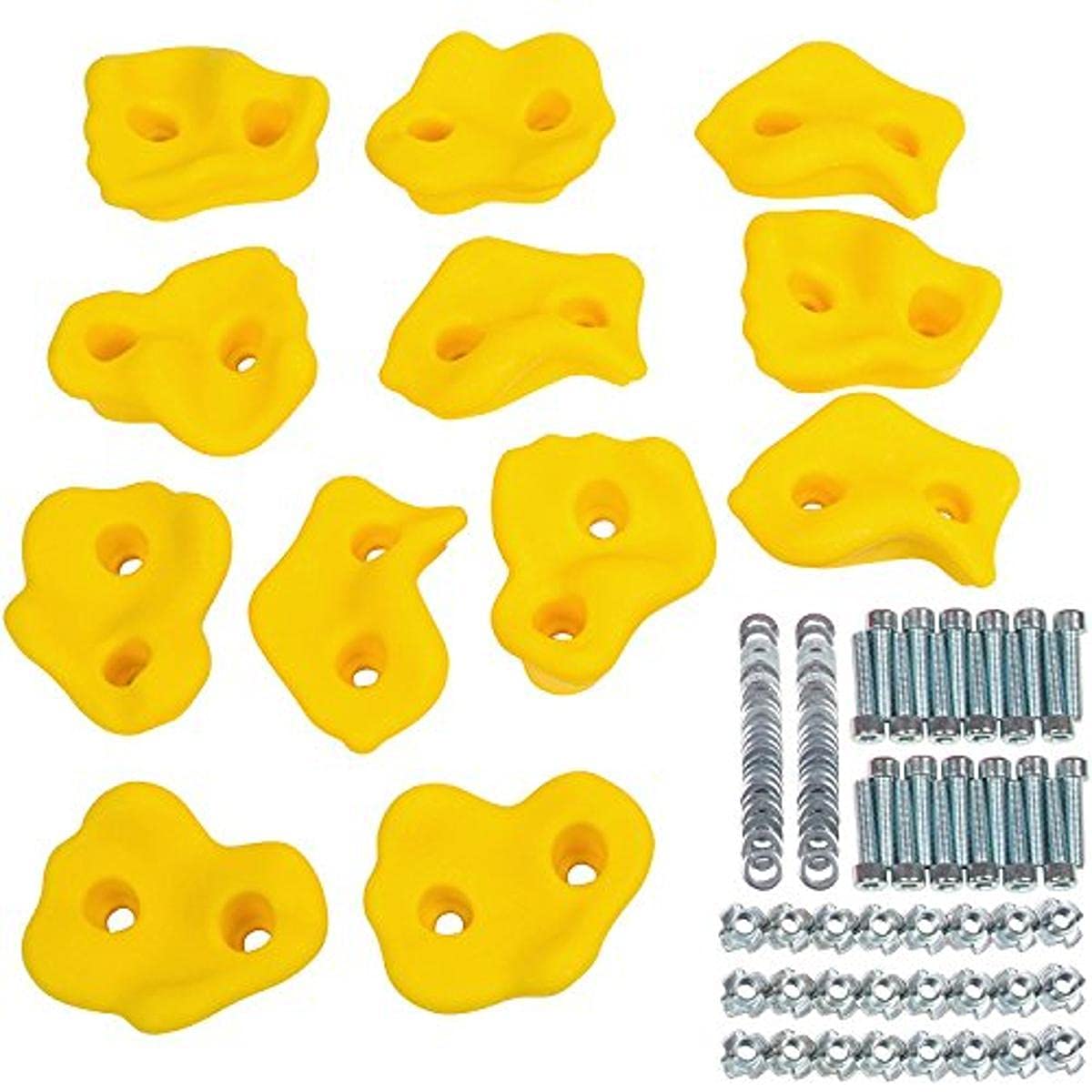 SSS Logo Textured Rock Climbing Holds for Swing Sets - 12-Piece Set in Yellow - Perfect for Kids' Outdoor Playgrounds and Backyard Climbing Walls