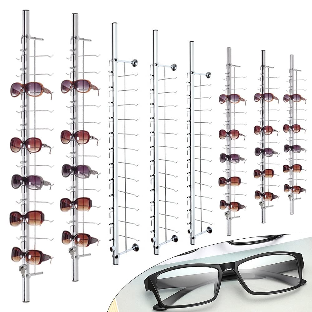 8 Pack Lockable Aluminum Sunglasses Display Stand - Holds 12 Pairs of Eyeglasses per Rod | Durable Eyewear Organizer for Retail Stores, Optical Shops & Boutique Displays