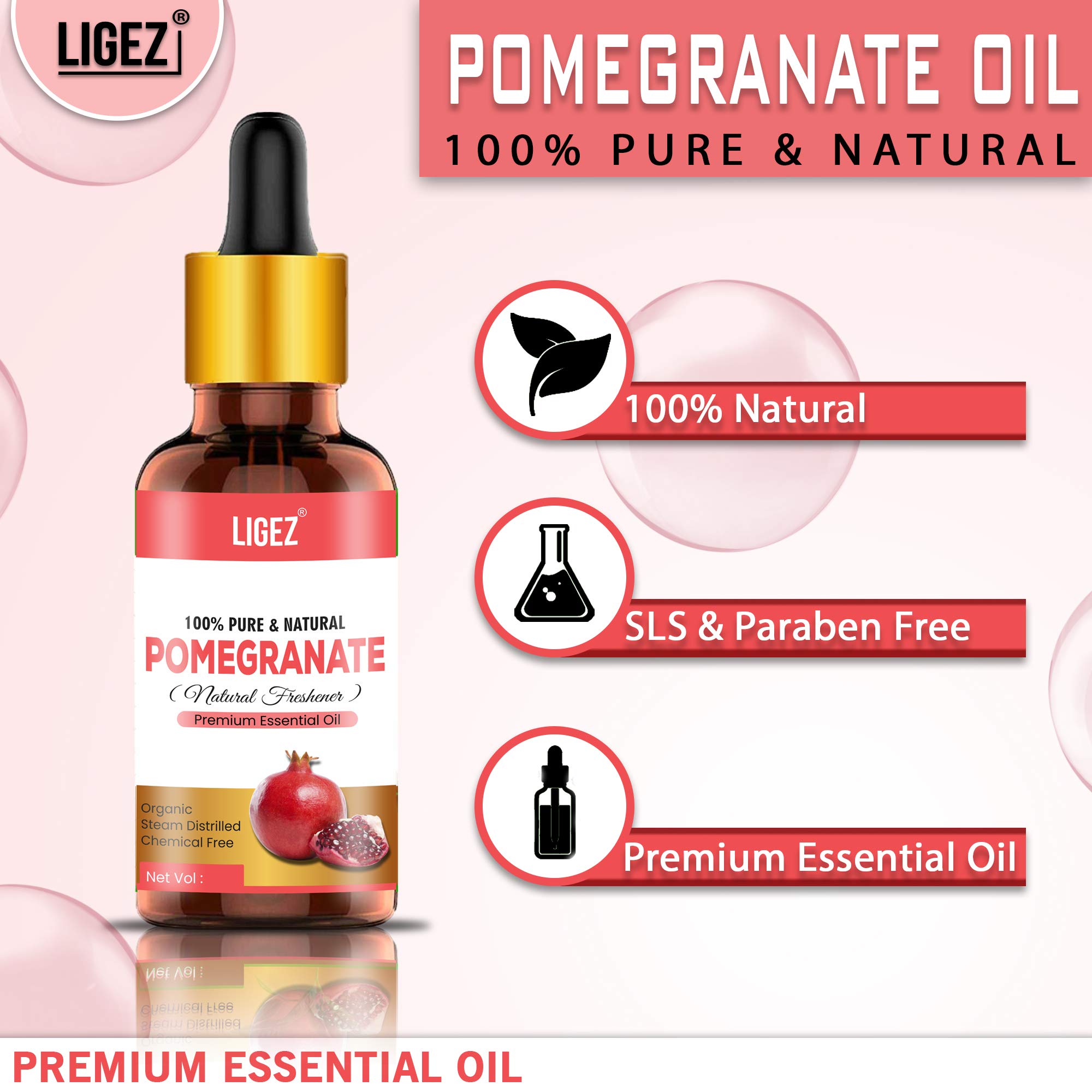 Ligez Pomegranate Seed Oil for Hair Growth & Skin Care - 30ml (Pack of 2) | Natural Face Moisturizer & Scalp Treatment for Dry Hair & Anti-Aging | Perfect for Daily Beauty Routine & Nighttime Skincare