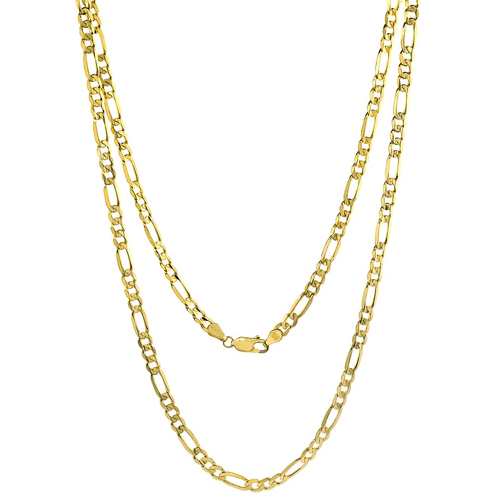 10K Solid Yellow Gold 3mm Figaro Chain Necklace & Bracelet Set for Men and Women - High Polished Concave Design, 18-28 Inch Adjustable - Perfect for Gifts, Weddings & Everyday Luxury Wear