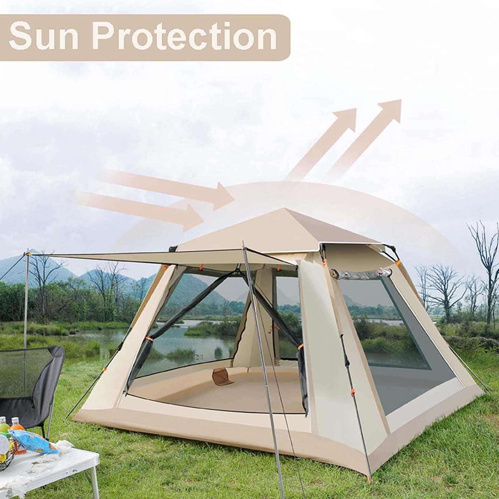 Pop Up Backpacking Tent - 7 Person Instant Setup Family Camping Tent with 2 Doors, 2 Windows & Rainfly | Waterproof Lightweight Hiking Tent for Beach, Travel & Outdoor Adventures | Includes Carry Bag & 2 Vestibules