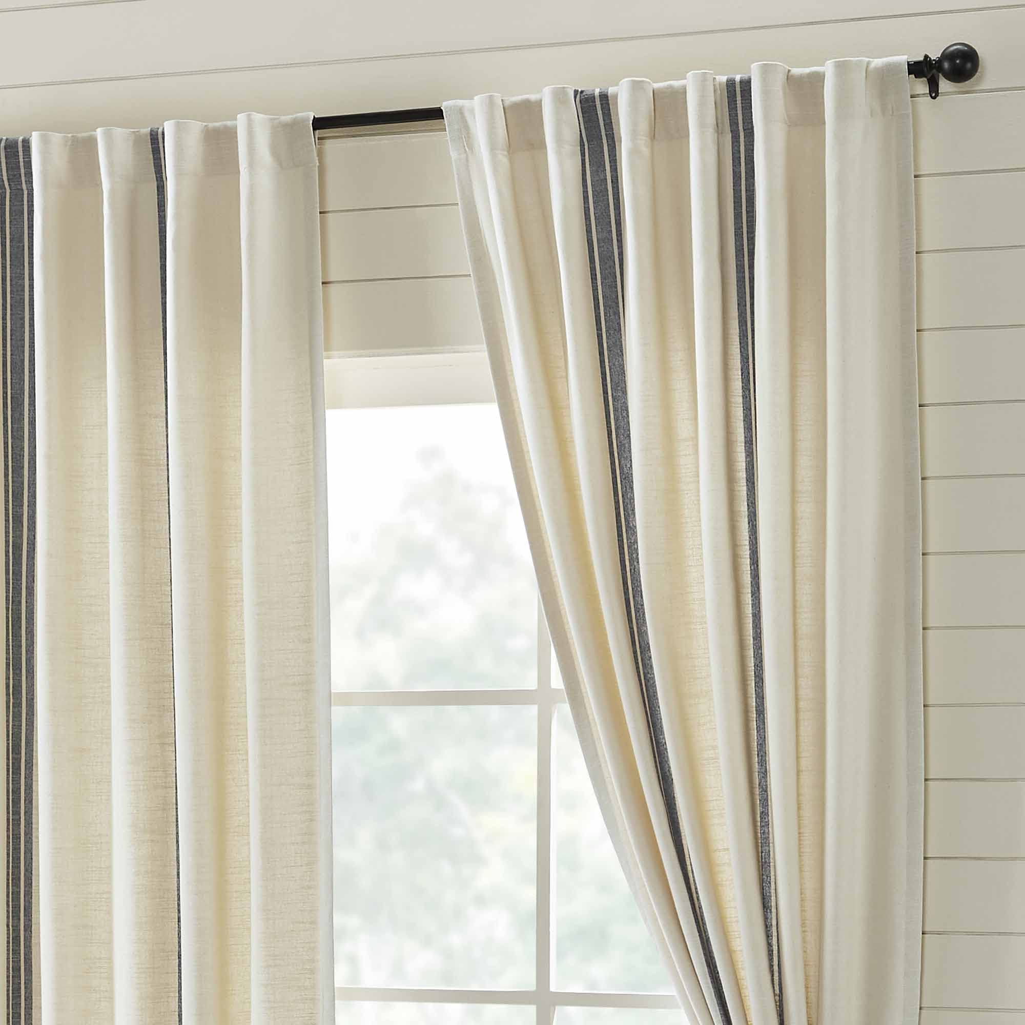 Farmhouse Style Gray & Cream Striped Curtains - Set of 2, 84