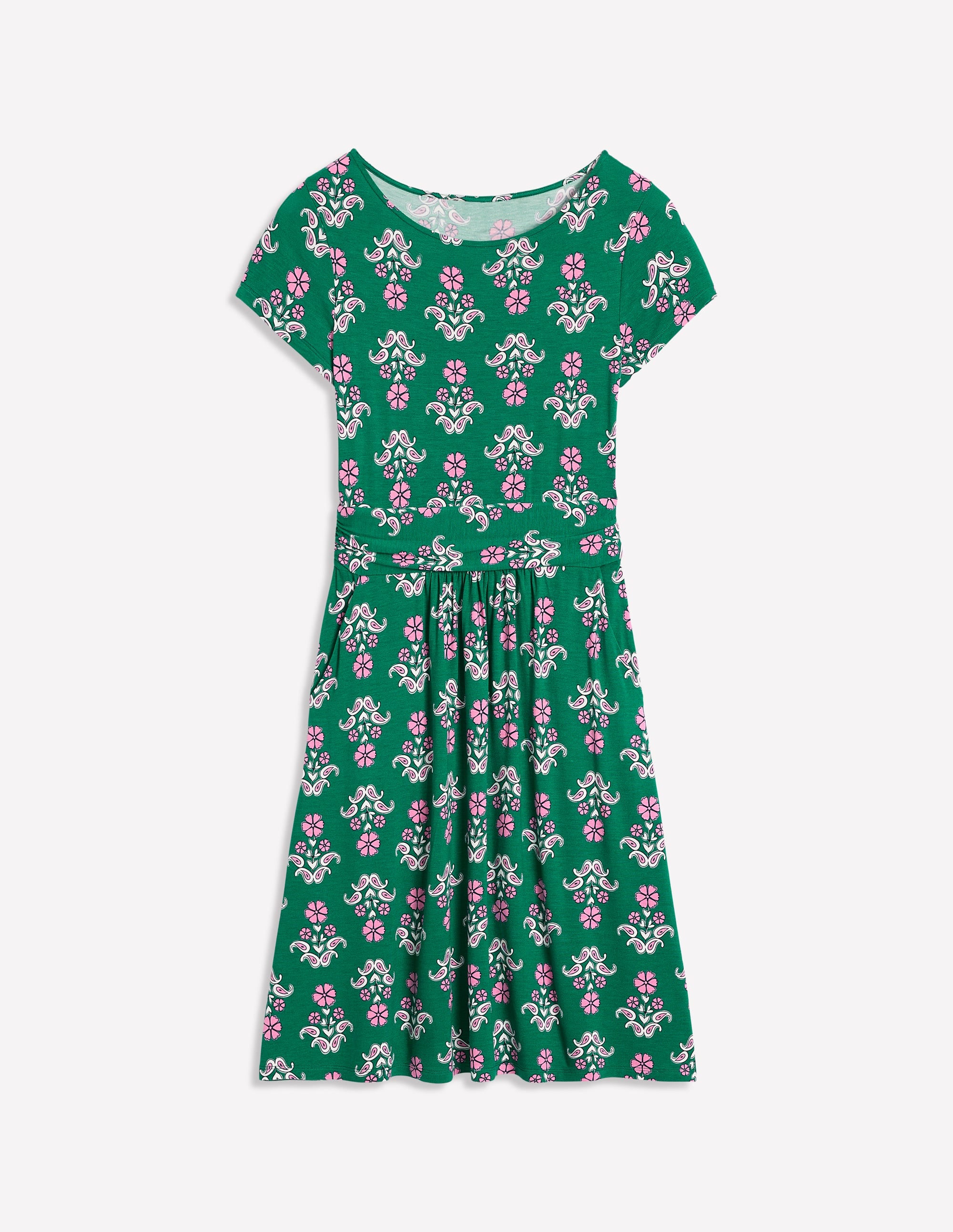 Amelie Jersey Dress in Forest Green with Pansy Floral Print - Perfect for Casual Outings, Summer Parties & Boho Fashion
