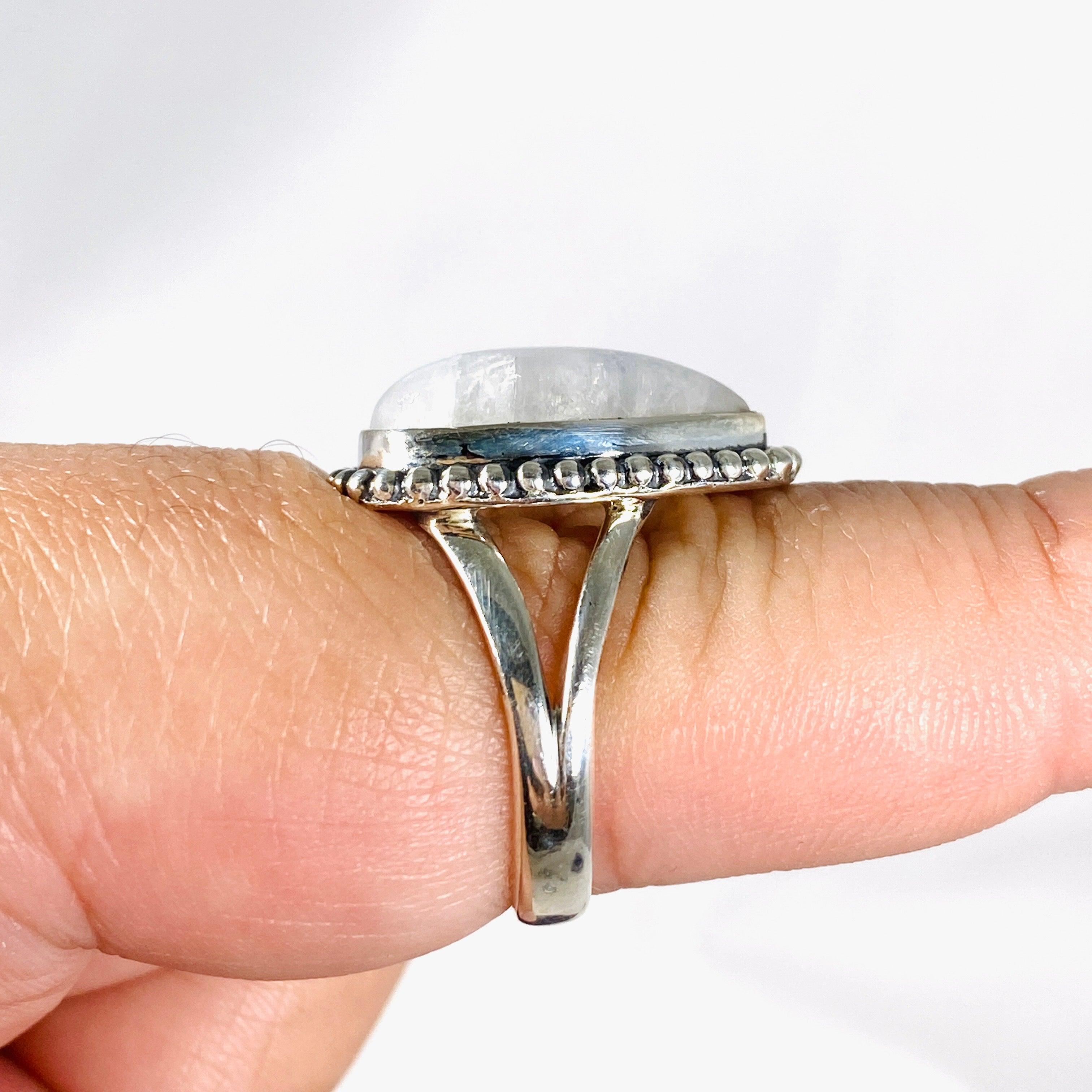Moonstone Teardrop Ring with Sterling Silver Detailing - Elegant Dainty Jewelry for Women, Perfect for Weddings, Anniversaries & Everyday Wear | KRGJ3019