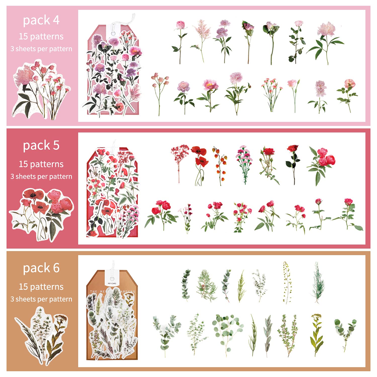 6 Packs Floral Scrapbooking Stickers - Decorative Washi Tape Stickers for Journals, Planners, Notebooks & DIY Crafts (Blossom Design) - Perfect for Bullet Journaling, Memory Keeping & Gift Wrapping