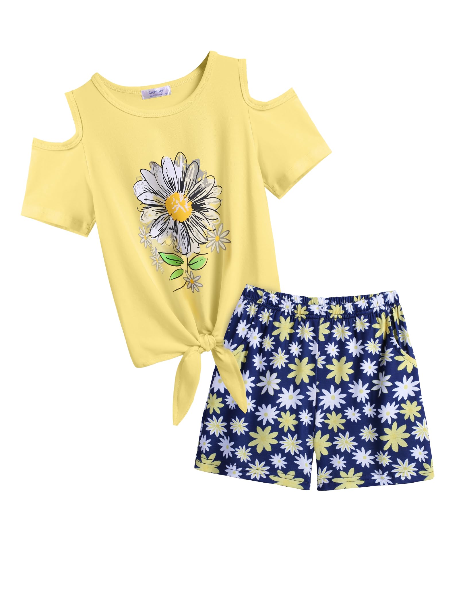 Arshiner Girls 2-Piece Short Sets - Cute Short Sleeve Tie Knot T-Shirt & Casual Pocket Shorts Outfit | Summer Playdates, Beach Vacations, School Activities
