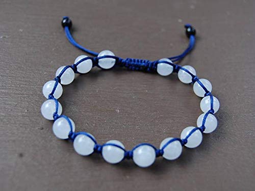 Precious-GEMS Jewelry White Jade Bracelet - 8mm Jade Gemstone Beads Shamballa Yoga Meditation Bracelet for Men & Women - Spiritual Healing Gift, Ethnic Style Jewelry for Relaxation & Mindfulness