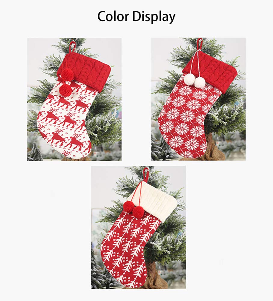 16 Inch Knit Christmas Stockings Set of 3 - Rustic Holiday Stocking Decor with Snowflake Tree & Elk Design - Perfect for Family Xmas Party, Fireplace Mantel & Gift Giving