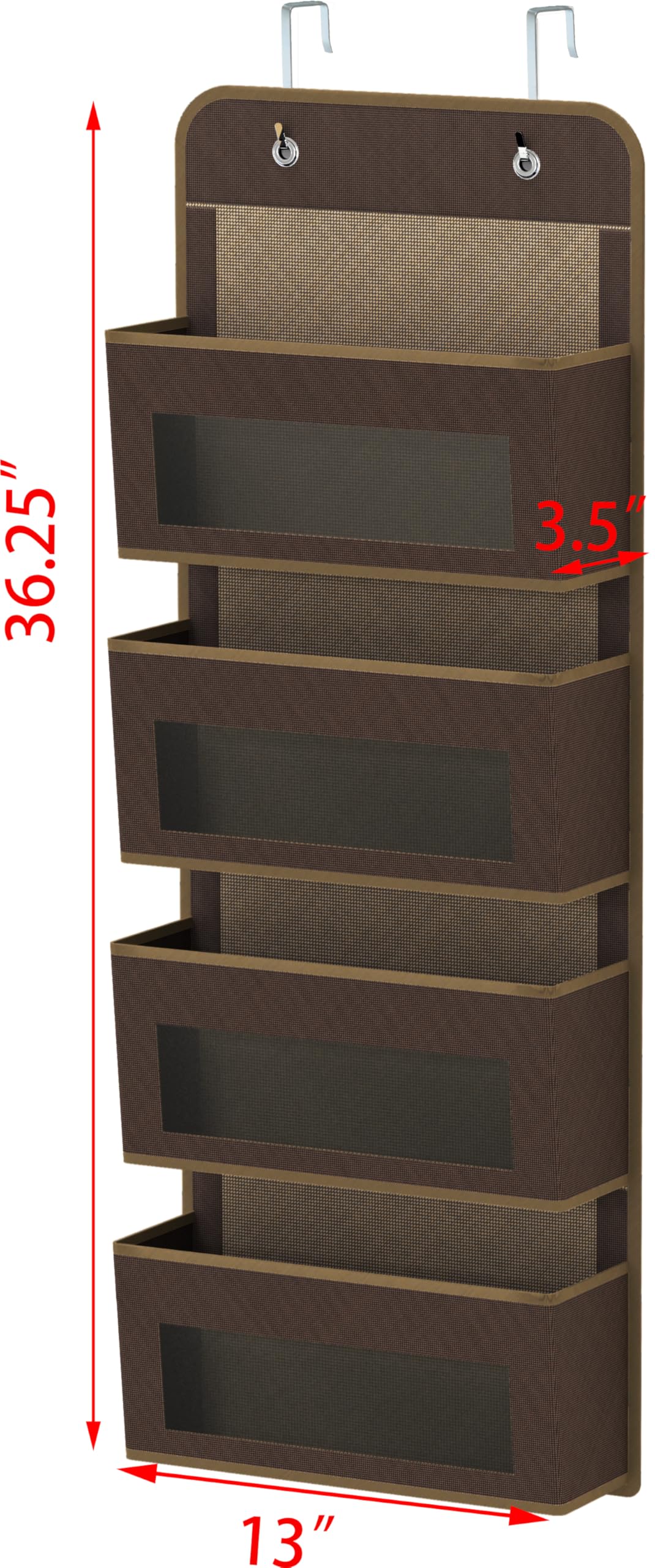 Simple Houseware Over Door/Wall Mount 4 Clear Window Pocket Organizer - Brown | Hanging Storage Solution for Bathroom, Bedroom, Kitchen & Office Organization