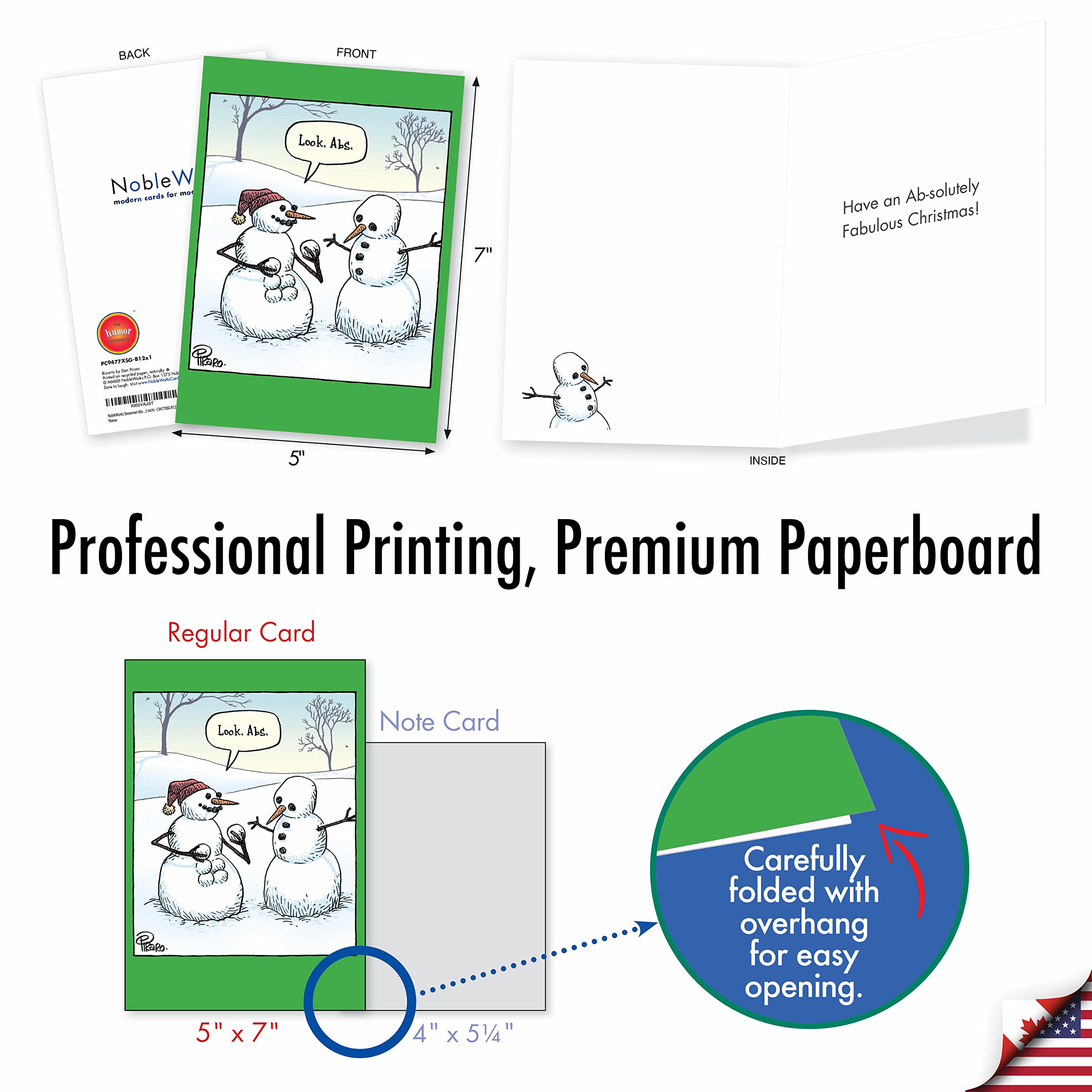 Funny Snowman Christmas Cards - Box of 12 Cartoon Holiday Greeting Cards for Xmas (1 Design, Bulk Pack) | Perfect for Office Exchanges, Family Gifts & Humorous Holiday Wishes | NobleWorks C9477XSG-B12x1
