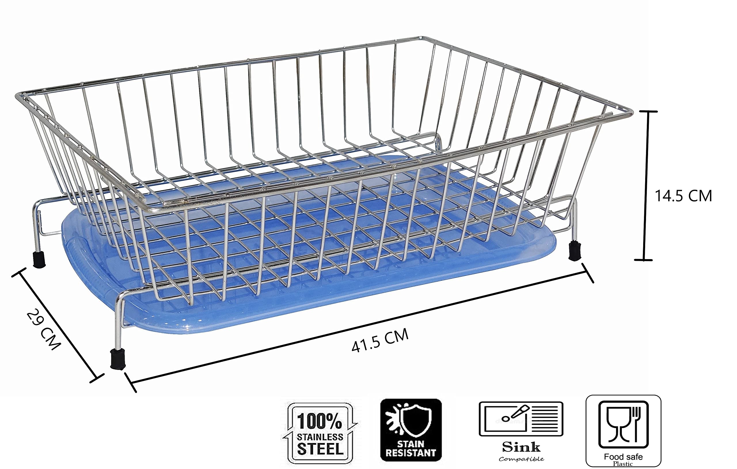 Amol® Premium Stainless Steel Kitchen Basket with Drain Tray - Dish Drainer & Utensil Organizer | Rustproof Kitchen Drying Rack for Sink Counter | Perfect for Dishwashing, Drying, and Kitchen Storage (Silver)