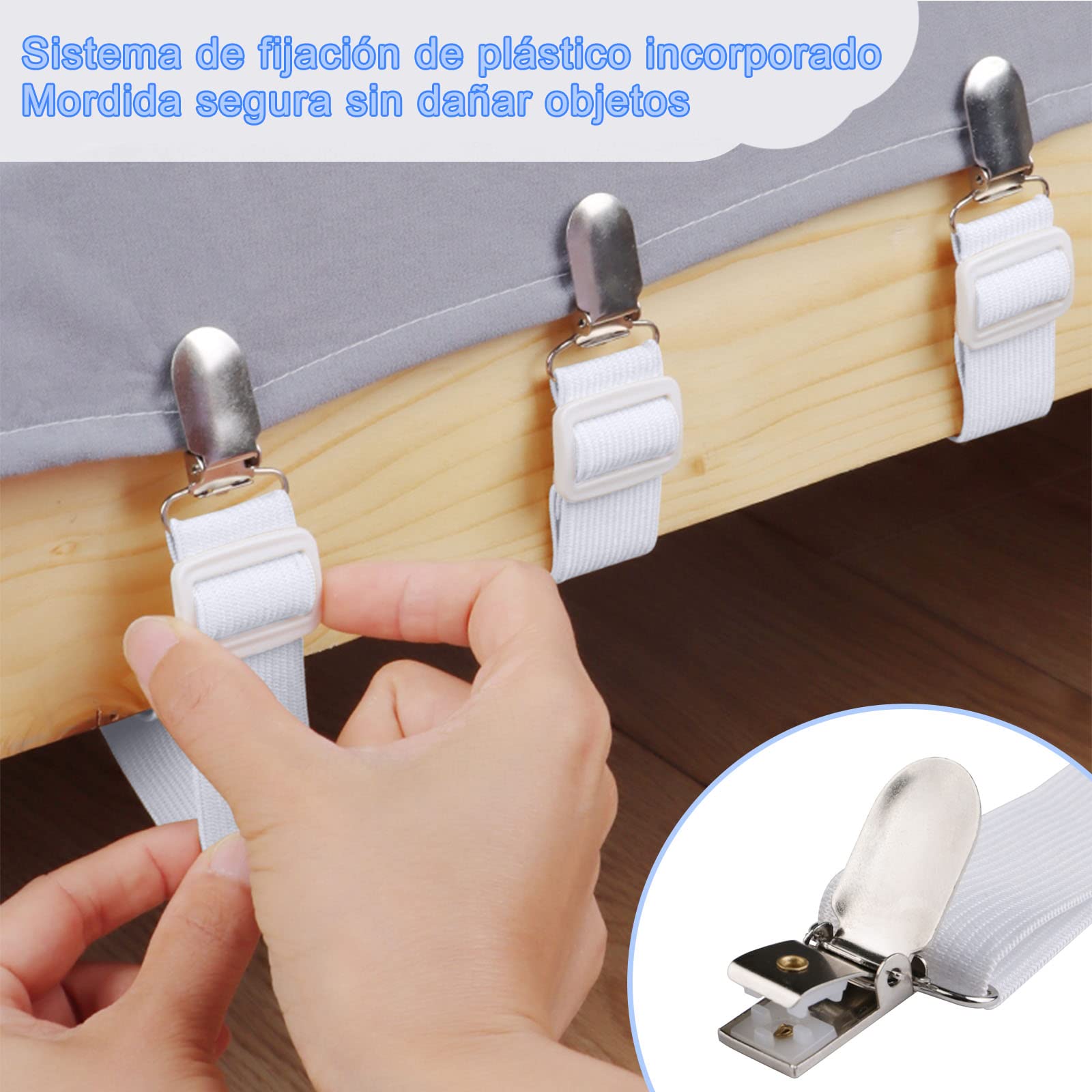 ZOCONE 8-Pack Elastic Sheet Straps - Adjustable Bed Sheet Holders (65-240cm Range) - White Mattress Grippers for Sofa Covers & Fitted Sheets - Keep Bedding Neat & Secure for Hotels, Dorms, and Home Use