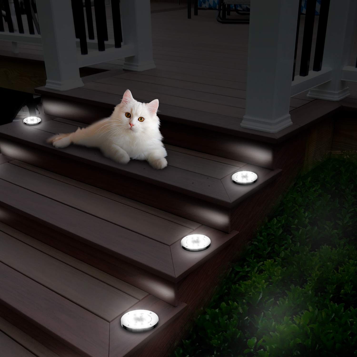 8 LED Solar Ground Lights Outdoor - Waterproof Solar Pathway Lights with Light Sensor for Lawn, Yard, Driveway, Steps & Walkway - Perfect for Garden, Patio & Landscape Lighting (4 Pack, White)
