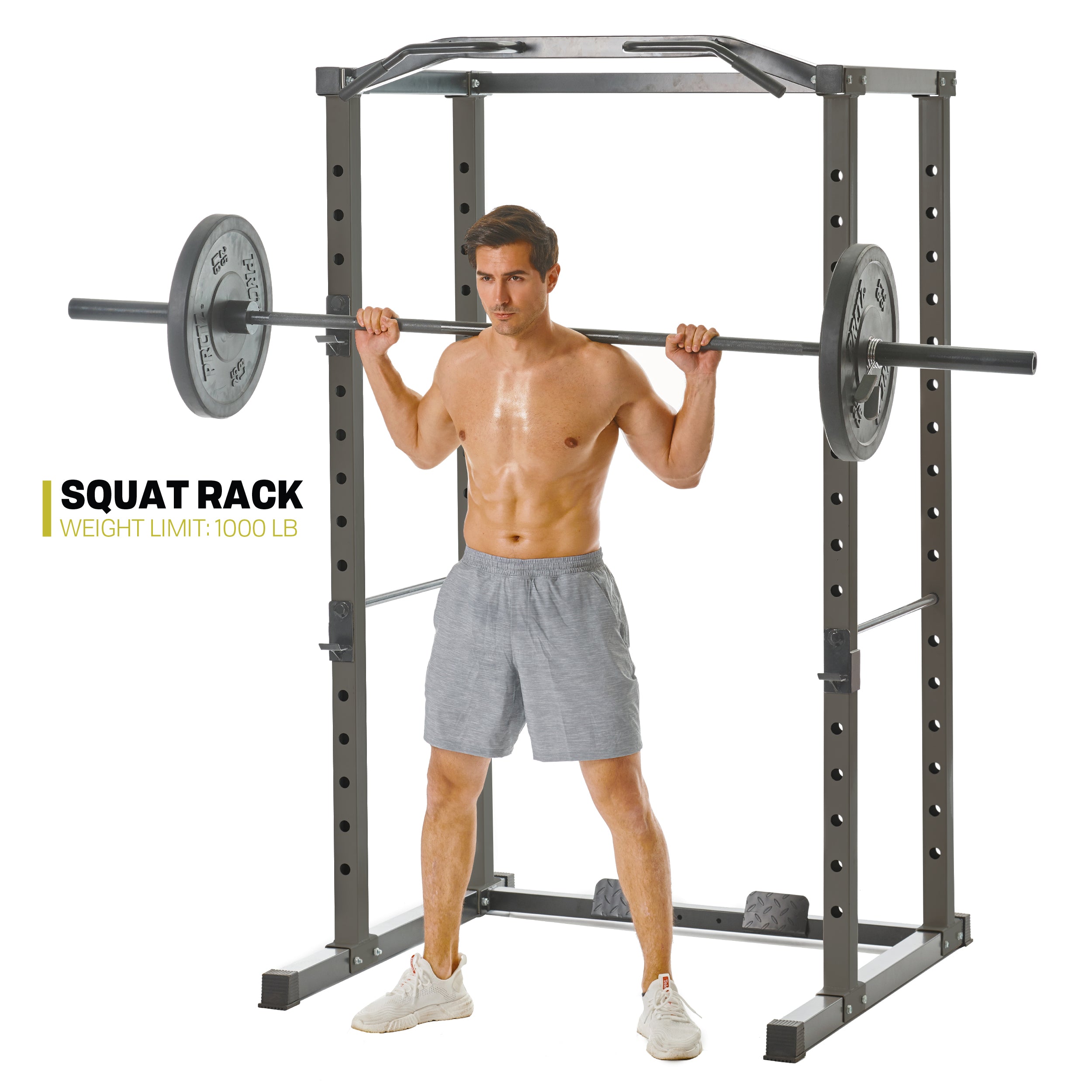 PRCTZ Adjustable Power Cage - 1000 lb Weight Capacity, Heavy Duty Squat Rack with Pull-Up Bar & Dip Station | Perfect for Home Gym, CrossFit Training & Strength Workouts