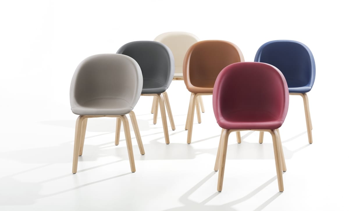 Karim Rashid Hoop Side Chair with Wood Base & Upholstered Seat - Modern Dining Room, Living Room, or Office Accent Chair