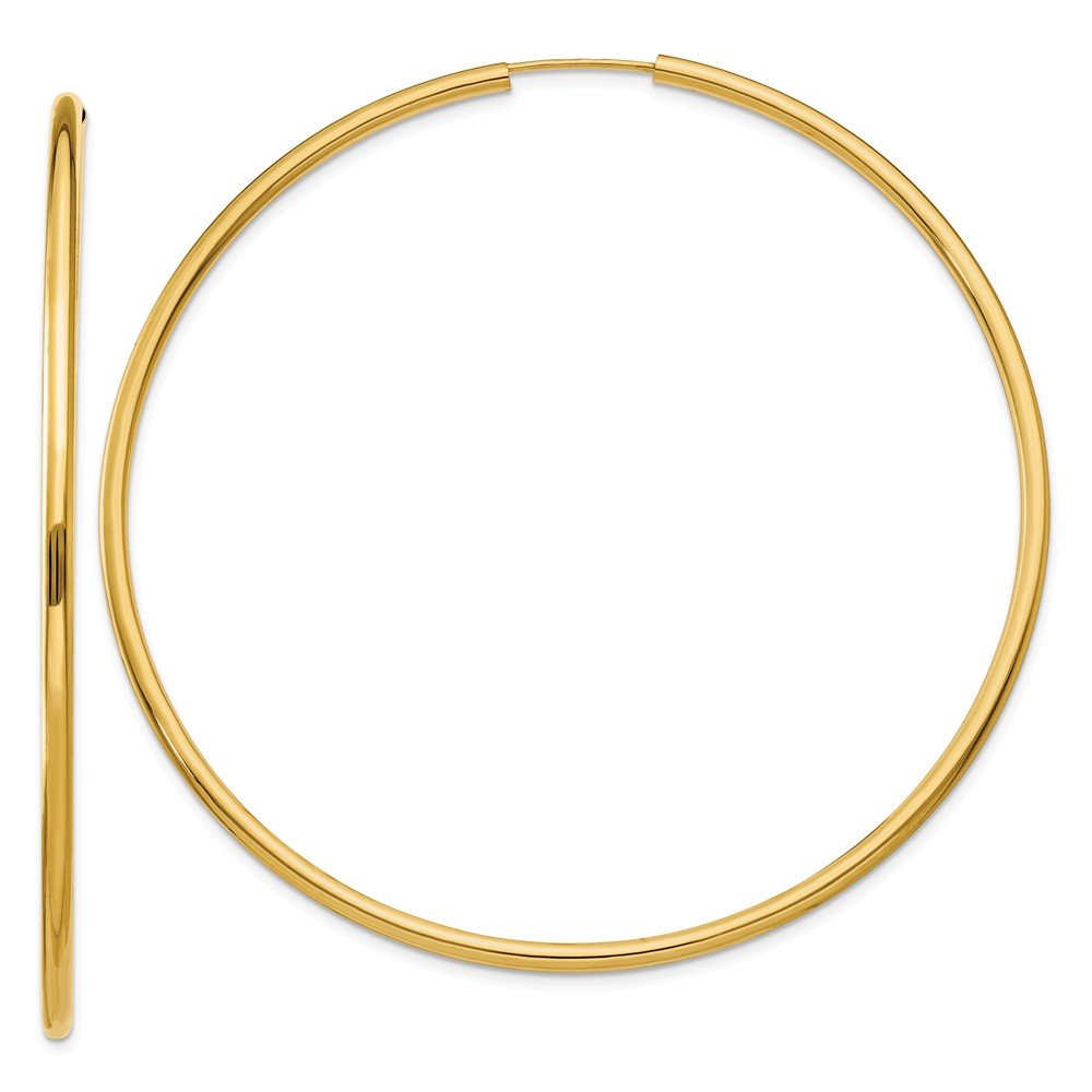 14K Yellow Gold 2mm Round Hoop Earrings for Women - Endless Polished Hoops for Everyday Wear, Gift Giving & Special Occasions