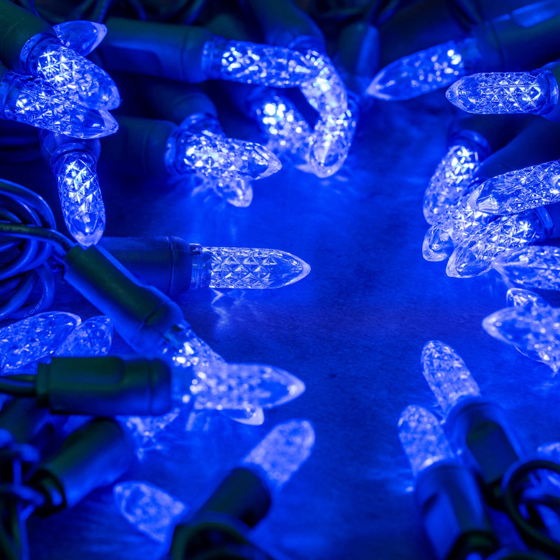 YULETIME Blue Faceted LED Christmas Lights - Waterproof UL Certified String Lights for Indoor & Outdoor Holiday Decorations