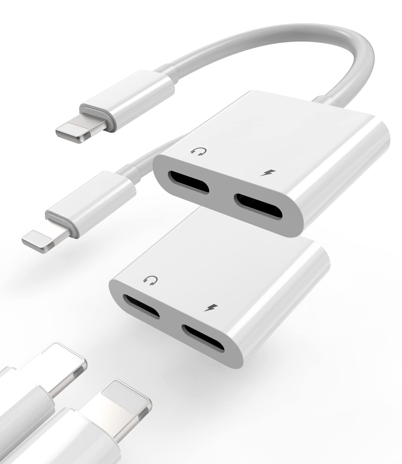 2 Pack iPhone Lightning to 3.5mm Headphone Adapter & USB Splitter - 3-in-1 Audio Charger Dongle Compatible with iPhone 14/13/12/11/X/8/7/SE - Perfect for Gaming, Music & Charging Simultaneously