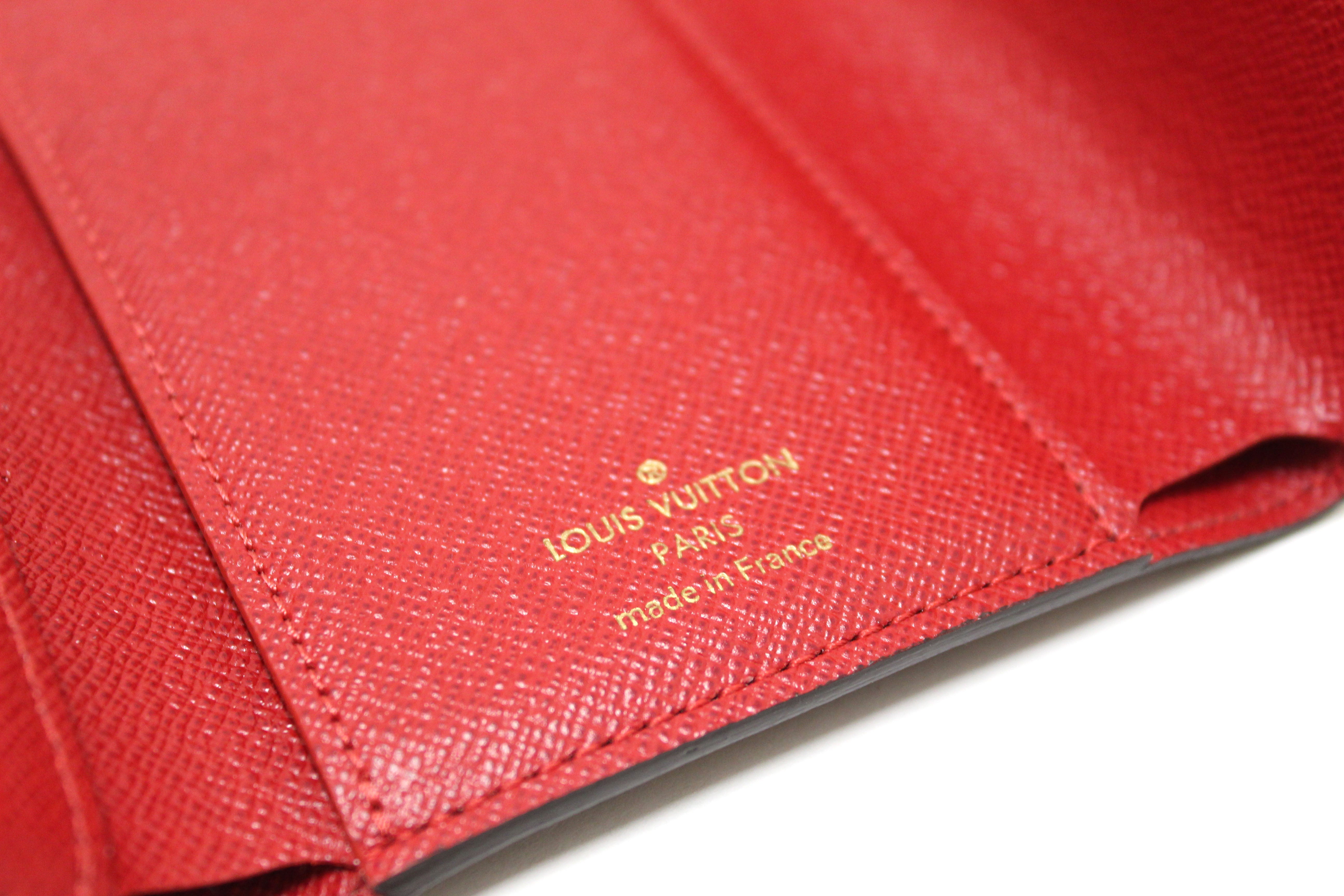 Authentic Louis Vuitton Damier Ebene Red Victorine Wallet - Luxury Compact Wallet for Women, RFID Protection, Perfect for Everyday Use & Travel Accessories