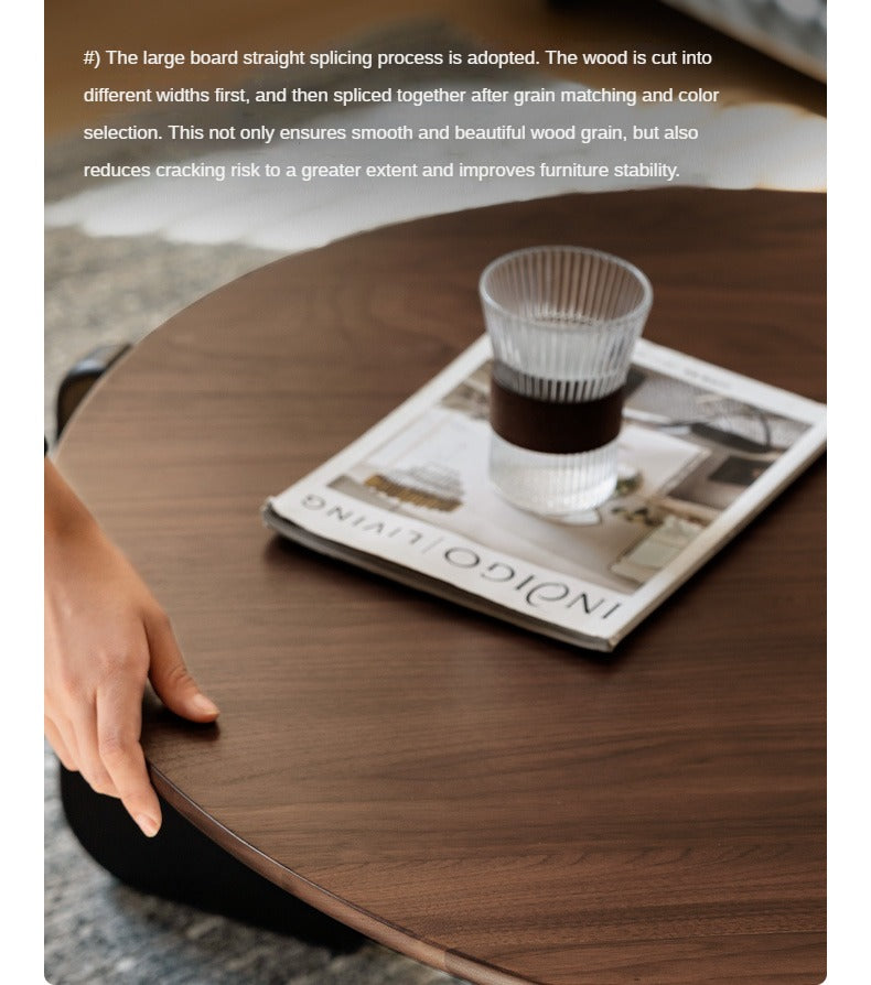 Solid Black Walnut Round Coffee Table - Italian Light Luxury Style for Living Room, Lounge & Office Decor