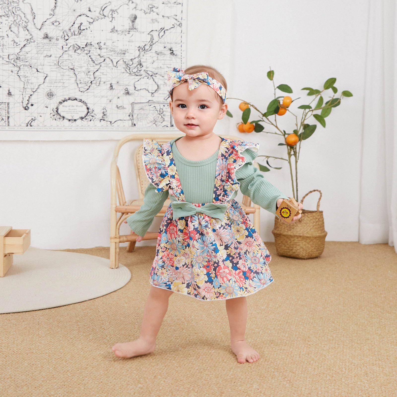 Newborn Baby Girl Outfit Set - Soft Long Sleeve Ribbed Romper + Adorable Bow Suspender Skirt + Matching Headband | Cozy Winter & Fall Infant Clothes | Perfect for Photoshoots, Holidays & Special Occasions