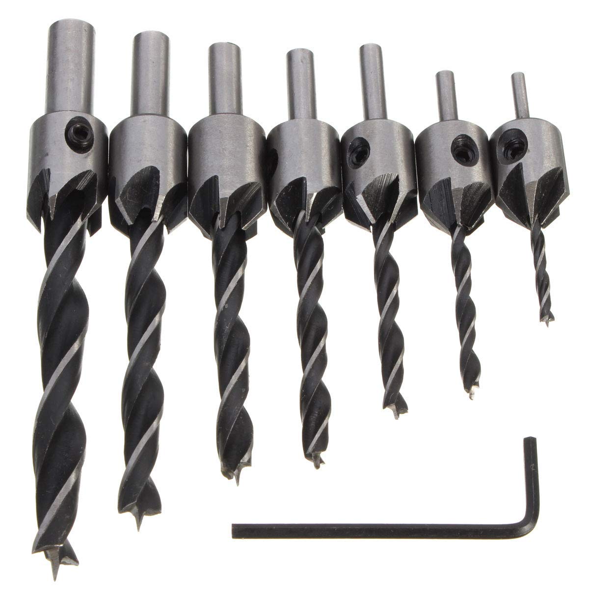 7-Piece HSS Countersink Drill Bit Set (3mm-10mm, 5 Flutes) - High Speed Steel Woodworking & Metalworking Chamfer Tools for Carpentry, DIY Projects & Industrial Use