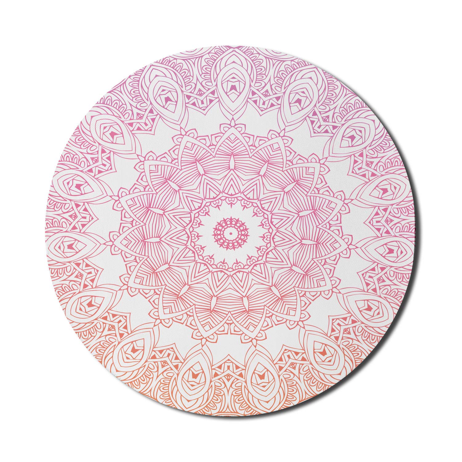 Ambesonne Round Mandala Mouse Pad - Non-Slip Thick Rubber Gaming Mouse Mat with Ombre Flower Design, 8 Inch Computer Mousepad in Orange Pink White for Office, Home & Gaming Setup