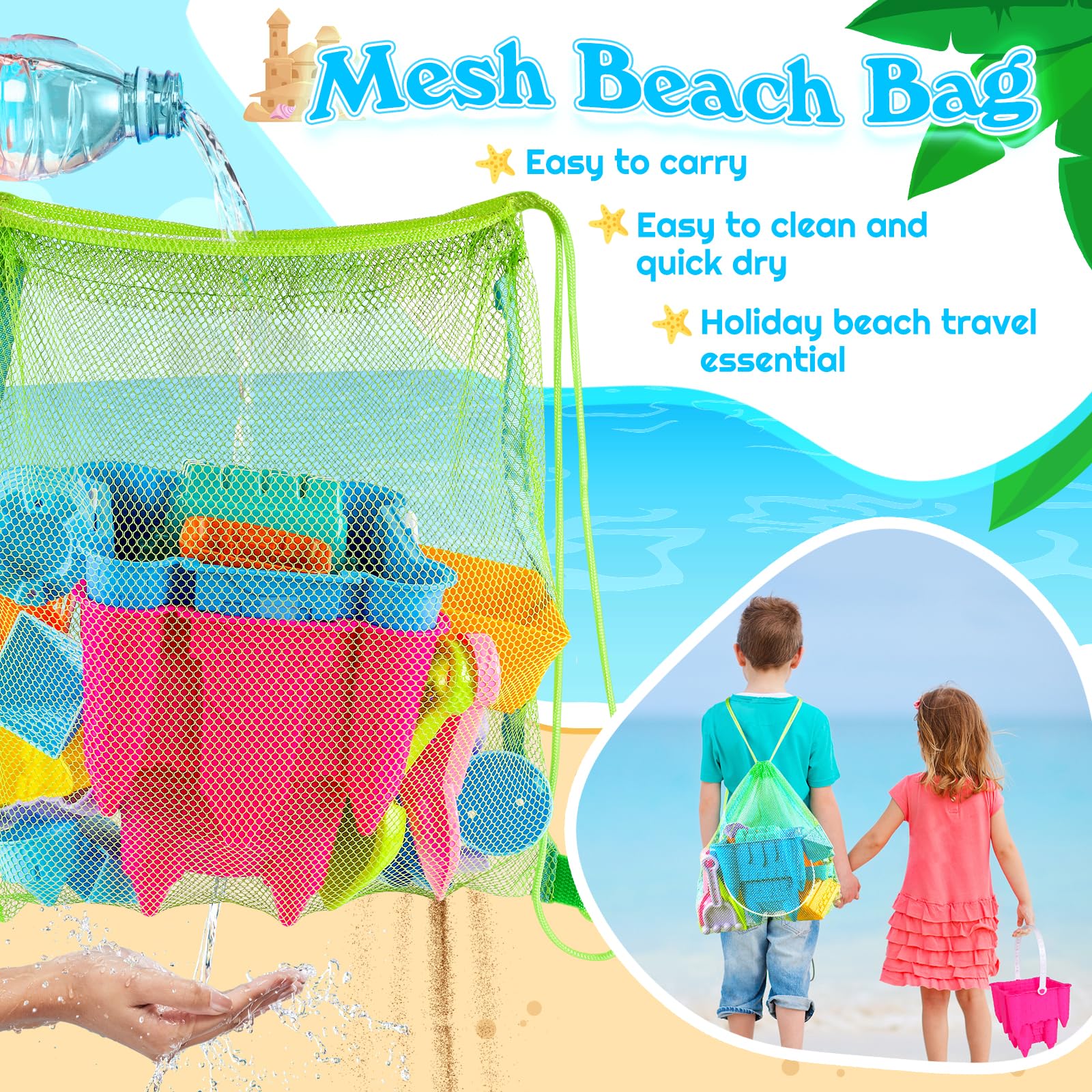 Best Beach Toys for Kids - 12-Piece Sand Castle Set with Buckets, Molds, Shovels & Rakes | Durable Sandbox Toys for Toddlers Ages 3-10 | Includes Mesh Storage Bag | Perfect for Beach, Backyard & Outdoor Play