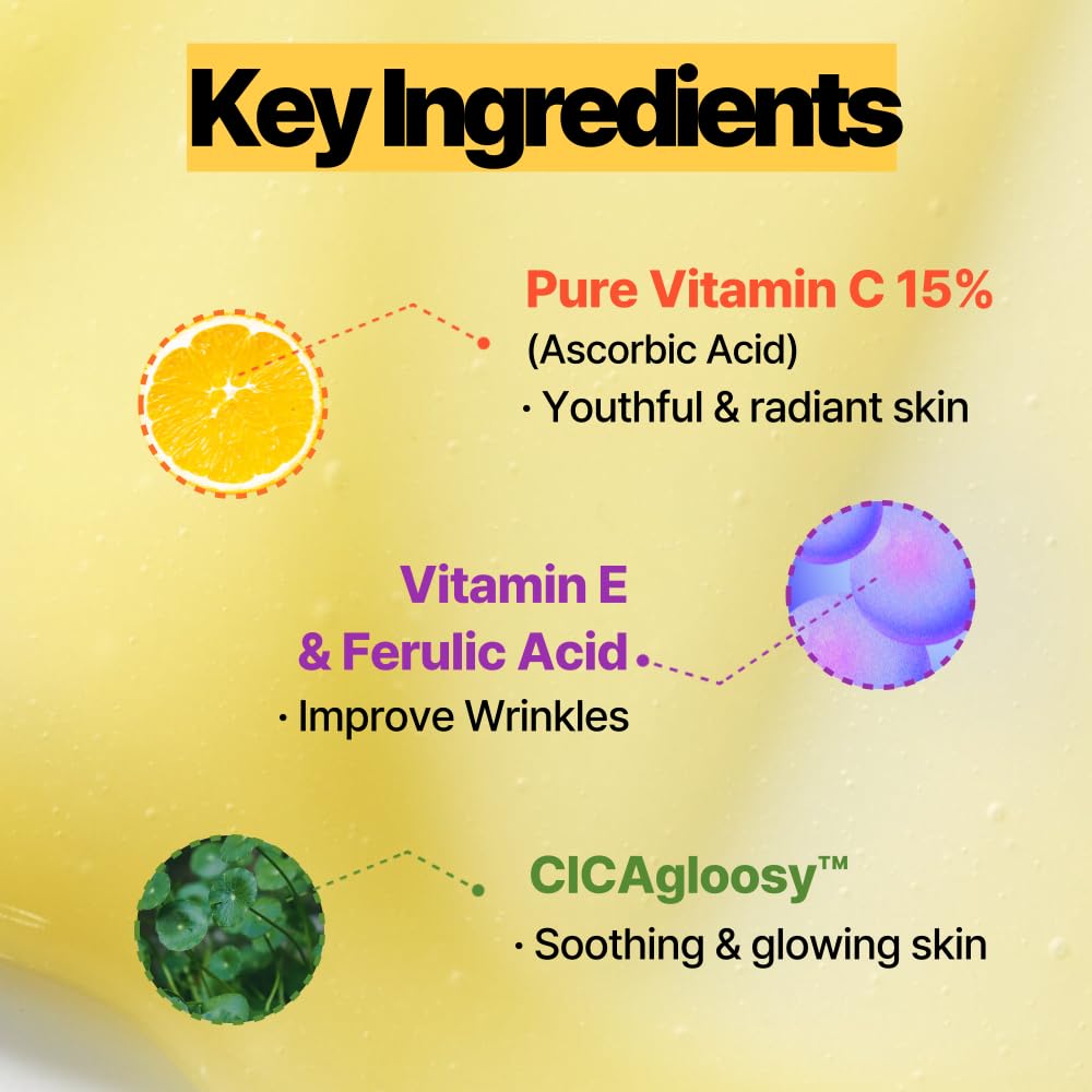 Vitamin C 15% Super Blast Ampoule - Korean Skin Brightening Serum with Glutathione & Ferulic Acid | Anti-Aging Treatment to Reduce Wrinkles & Even Skin Tone | Brightening Facial Serum for Radiant & Youthful Skin | 24ml/0.81Oz | Perfect for Night Routine & Daily Skincare