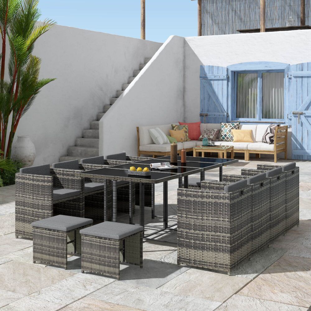 13-Piece Outdoor Dining Set in Grey - Perfect for Patio, Garden, and Backyard Entertaining | Bali Collection