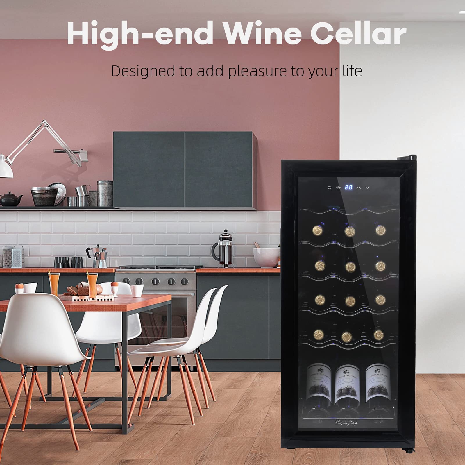 Display4Top 18-Bottle Wine Cooler Refrigerator with Digital Touch Screen - Black | Perfect for Home Bars, Kitchens & Wine Cellars