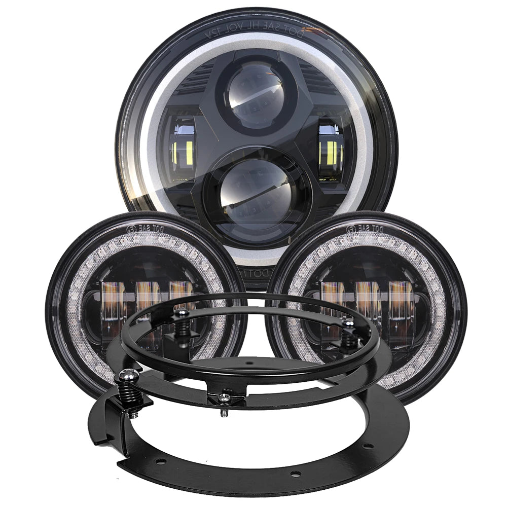 LOYO 7 Inch LED Spider Headlight & 4.5 Inch Passing Lamp Kit for Harley Davidson Touring Models - Street Glide, Road King, Electra Glide Ultra Classic - High Visibility Motorcycle Lighting for Night Riding & Highway Safety