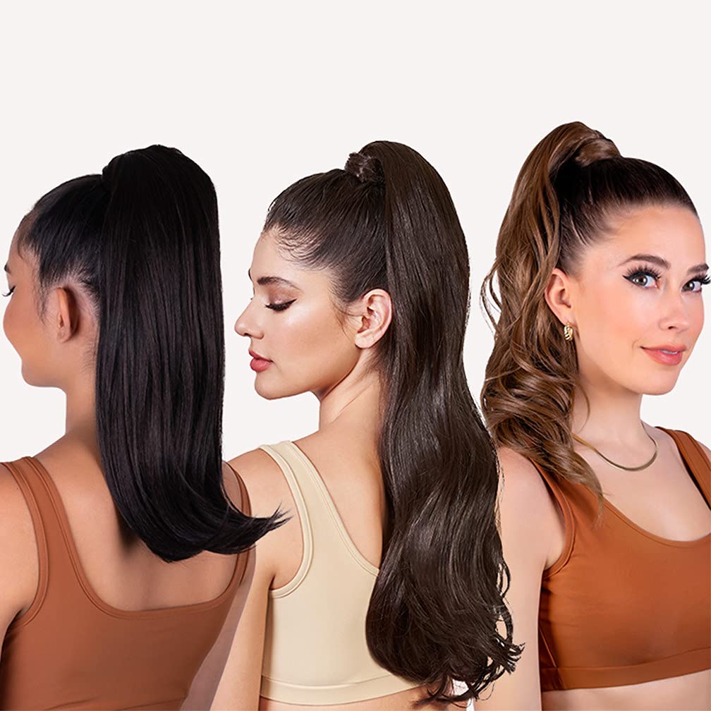 100% Real Human Hair Ponytail Extensions for Women - 22 Inch Clip-In Wrap Around Long Wavy Ponytail (100g, 24# Light Blonde) - Perfect for Parties, Weddings & Everyday Styling
