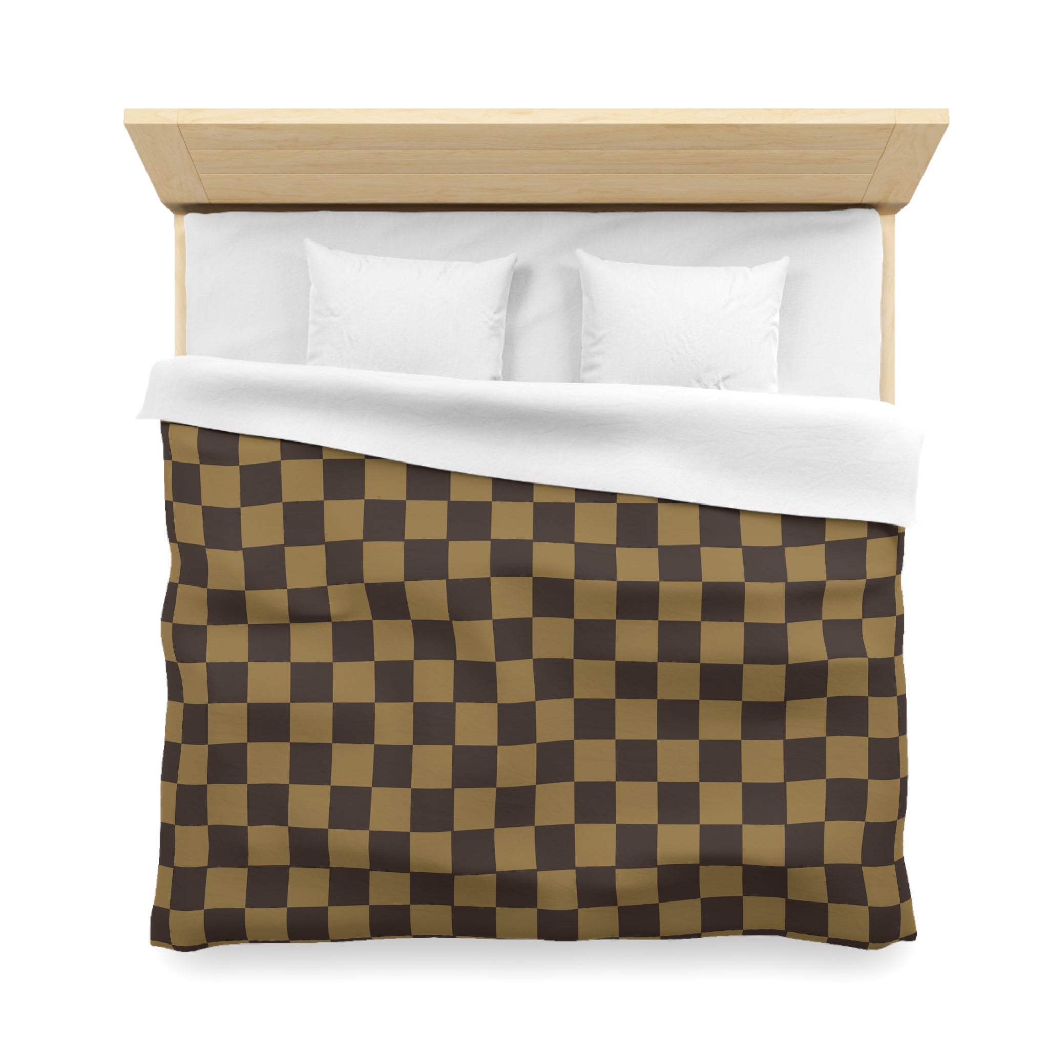 LV-Inspired Checkered Brown Microfiber Duvet Cover Set - Queen, King, Full, Twin Size - Soft Luxury Bedding for Modern Bedroom Decor