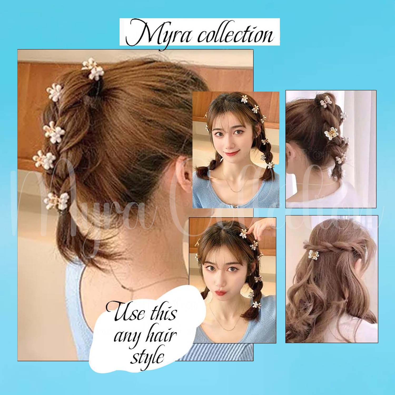 Myra Collection Small Cute Pearl Hair Clips - Floral Design Artificial Hair Claws for Women & Girls (Pack of 10) | Perfect for Weddings, Parties, and Everyday Hair Accessories