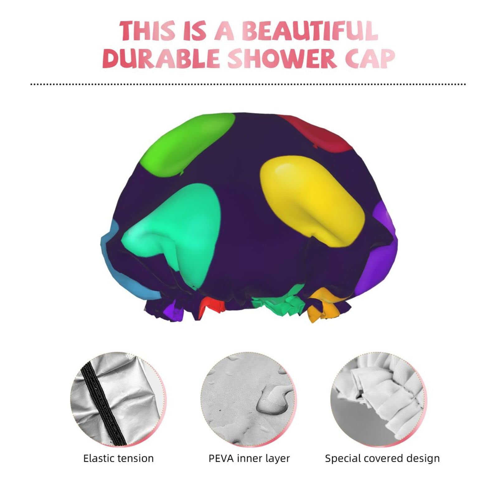 3D Colorful Balloons Print Shower Cap - Double Waterproof Bathing Cap for Women & Men - Soft Nightcap for Hair Protection - Perfect for Swimming, Showering & Sleeping