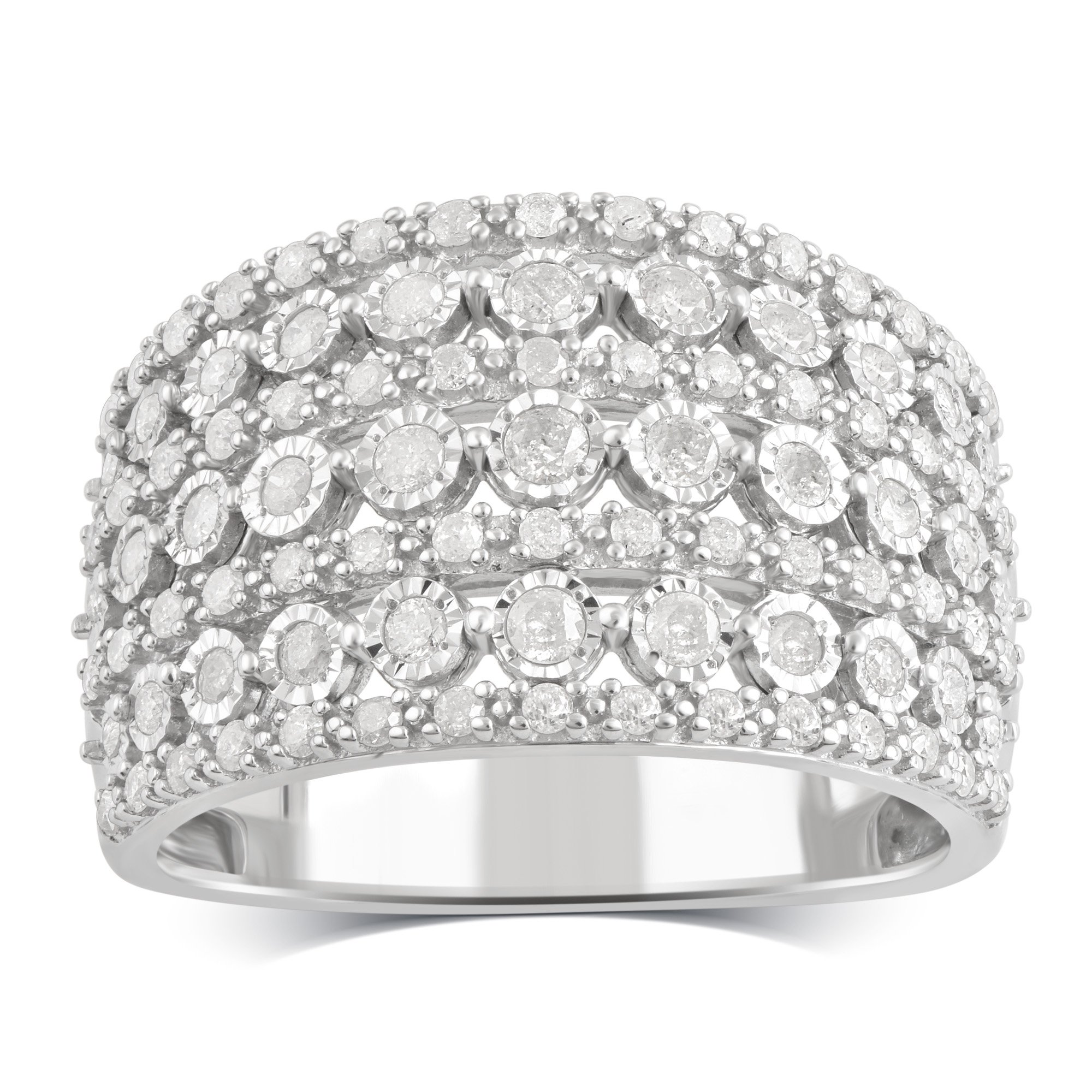 0.80 Carat Round-Cut Diamond Anniversary Ring for Women - Sterling Silver Prong Set Multi-Row Fashion Jewelry | Perfect for Weddings, Anniversaries & Special Occasions