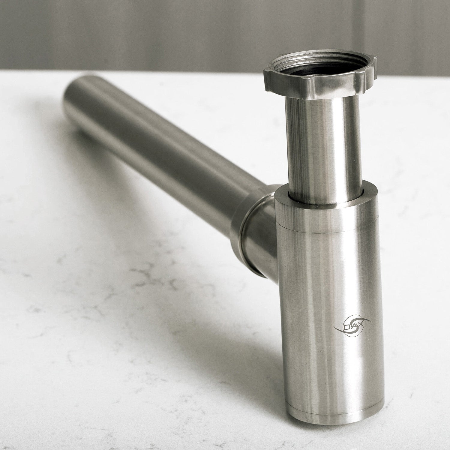 Stainless Steel Sink P-Trap Drain Pipe - Wall Mounted Brushed/Chrome Finish for Kitchen & Bathroom Plumbing (DAX 010 01/BN) - Perfect for Under Sink Waste Water Drainage System