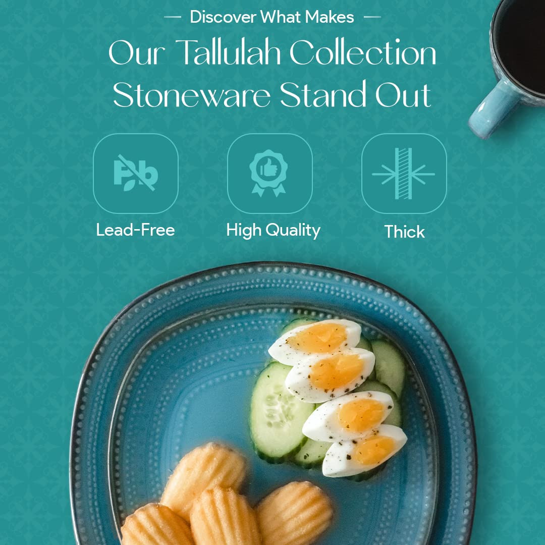 American Atelier 16-Piece Teal Stoneware Dinnerware Set - Includes Dinner Plates, Salad Plates, Bowls & Mugs - Durable Ceramic Tableware for Everyday Dining, Dinner Parties & Restaurant Use